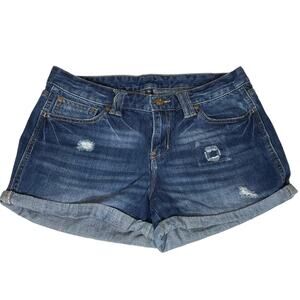 Gap Women’s Size 10 Factory Distressed Roll Hem Denim Shorts Dark Wash Mid Rise